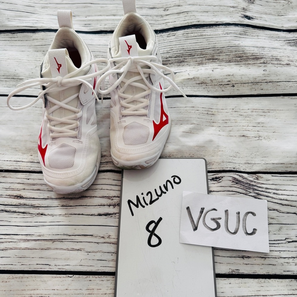 Mizuno White and Red Athletic Volleyball Shoes